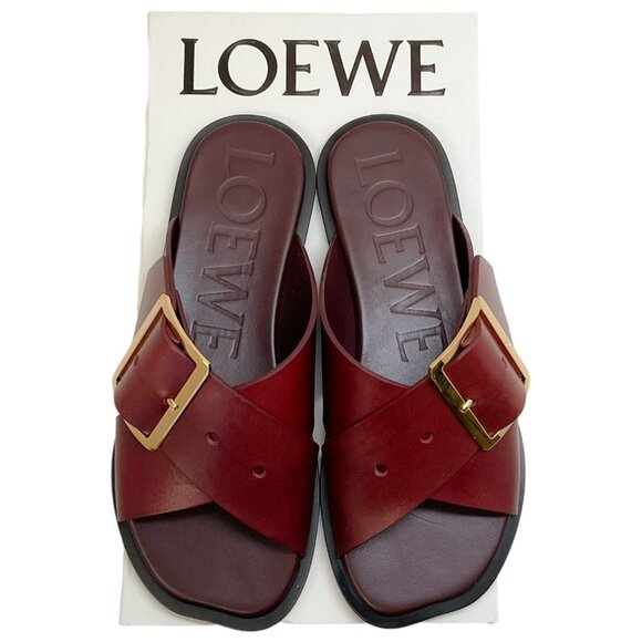 Loewe Burgundy Leather Petal Belt Flat Sandals - Picture 6 of 7